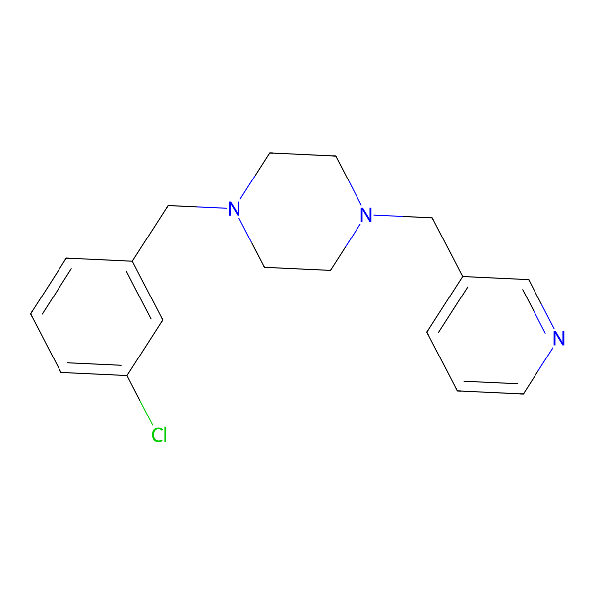 1-[(3-Chlorophenyl)methyl]-4-(pyridin-3-ylmethyl)piperazine molecular structure, CAS 355821-67-9