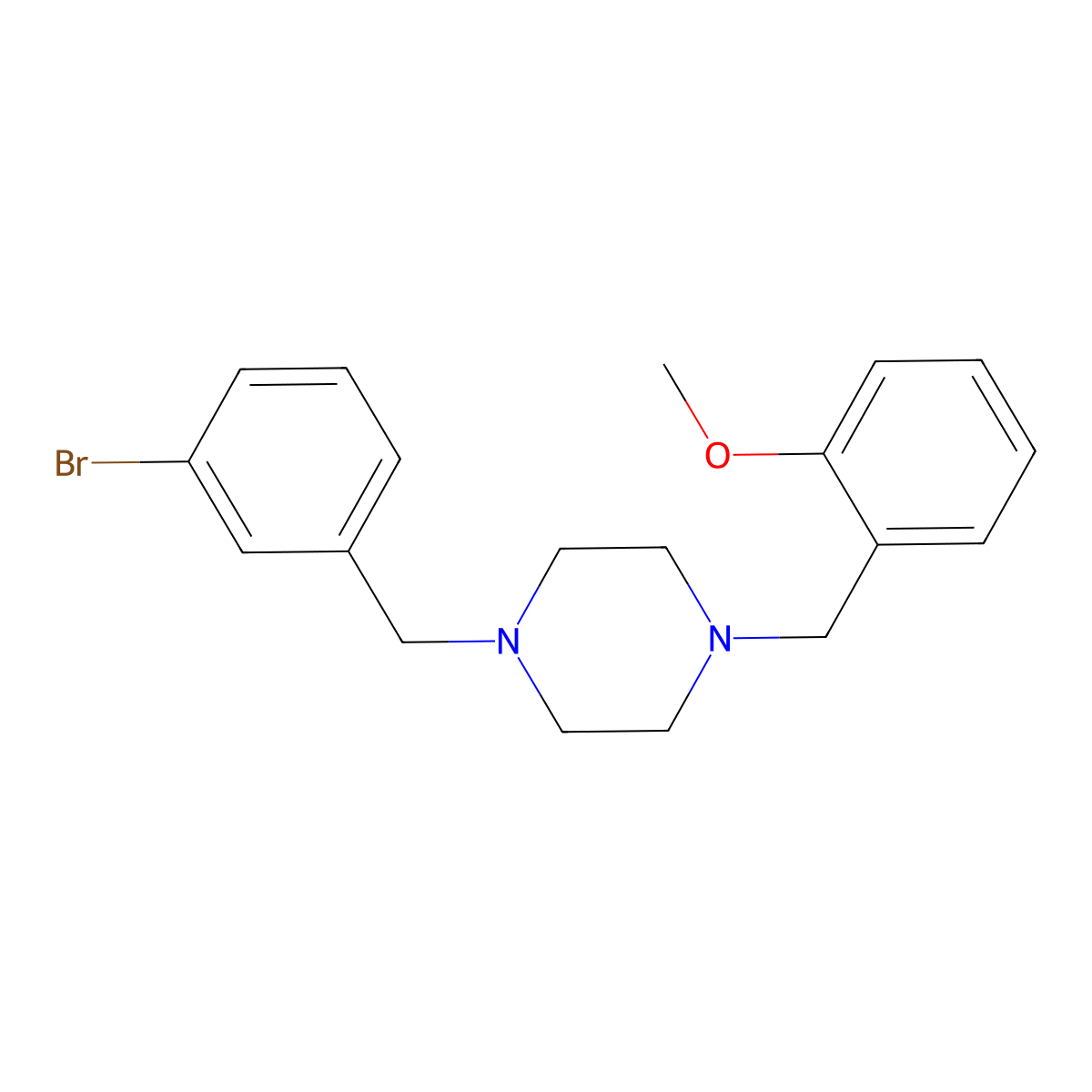 1-[(3-Bromophenyl)methyl]-4-[(2-methoxyphenyl)methyl]piperazine molecular structure, CAS 355821-72-6