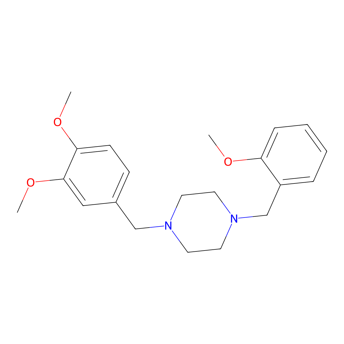 1-(3,4-Dimethoxybenzyl)-4-(2-methoxybenzyl)piperazine molecular structure, CAS 355821-85-1