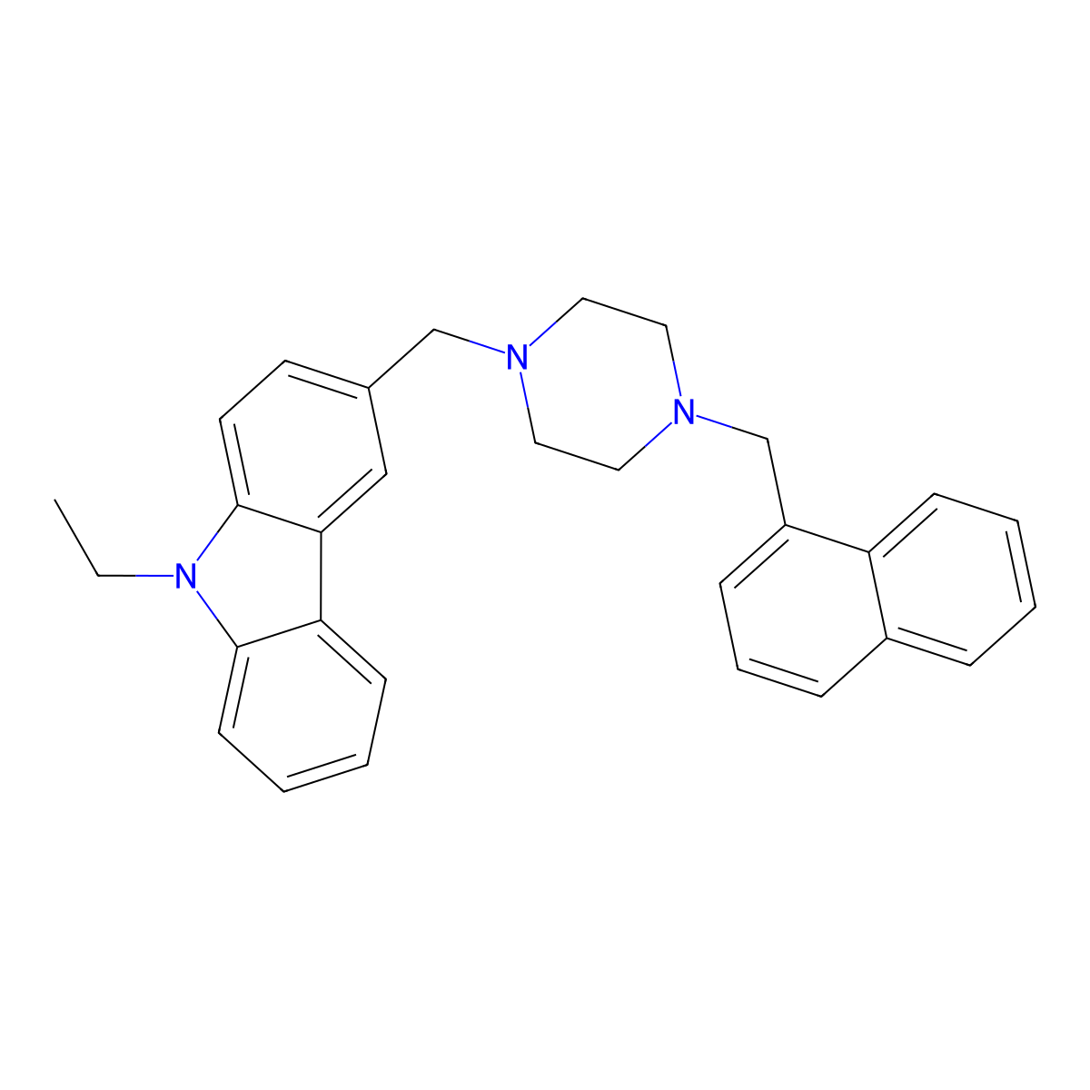 9-Ethyl-3-[[4-(naphthalen-1-ylmethyl)piperazin-1-yl]methyl]carbazole molecular structure, CAS 355822-01-4