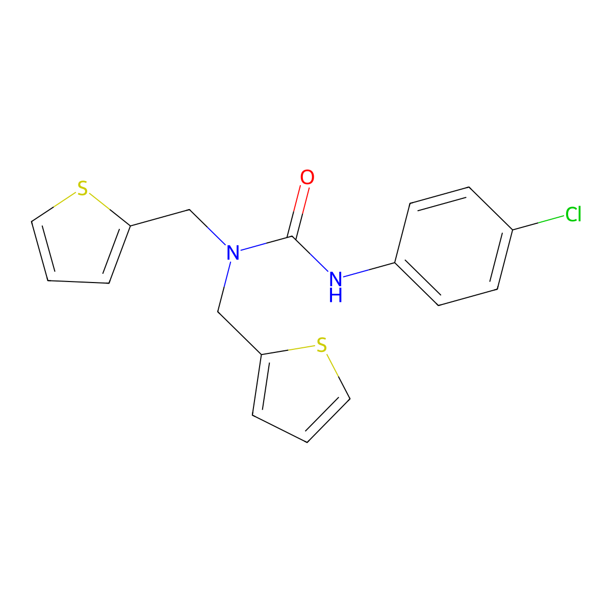 3-(4-Chlorophenyl)-1,1-bis(thiophen-2-ylmethyl)urea molecular structure, CAS 355822-05-8