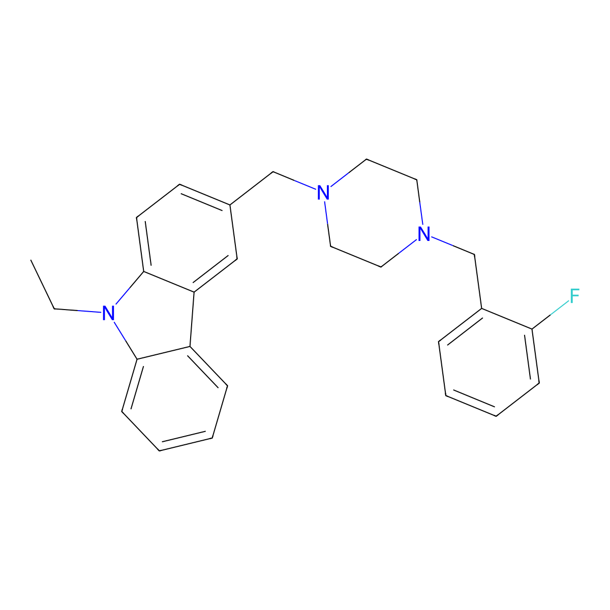9-Ethyl-3-[[4-[(2-fluorophenyl)methyl]piperazin-1-yl]methyl]carbazole molecular structure, CAS 355822-22-9