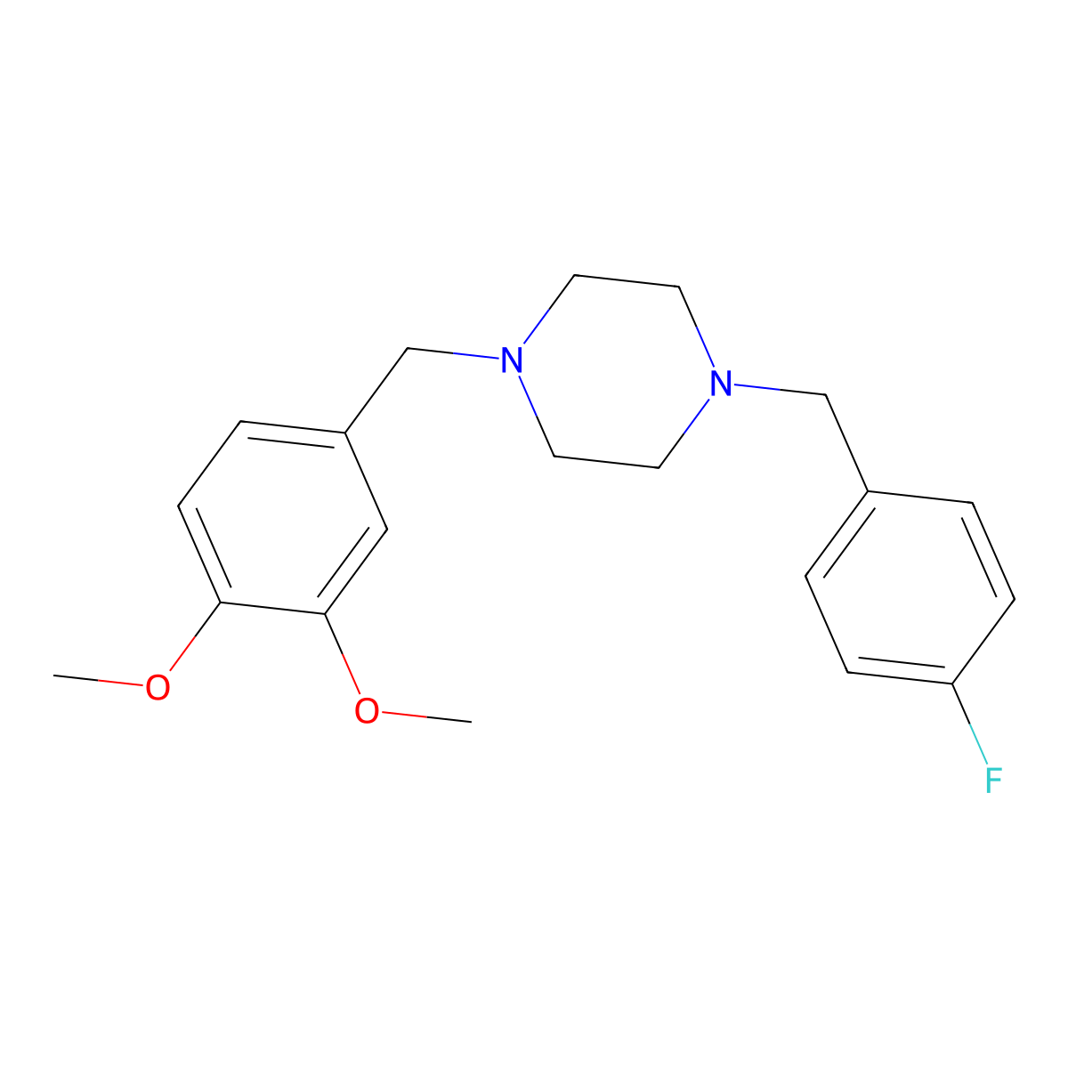 1-[(3,4-Dimethoxyphenyl)methyl]-4-[(4-fluorophenyl)methyl]piperazine molecular structure, CAS 355822-53-6