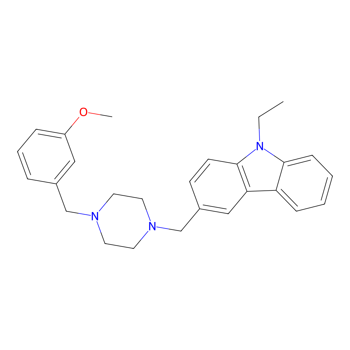 9-Ethyl-3-[[4-[(3-methoxyphenyl)methyl]piperazin-1-yl]methyl]carbazole molecular structure, CAS 355822-60-5