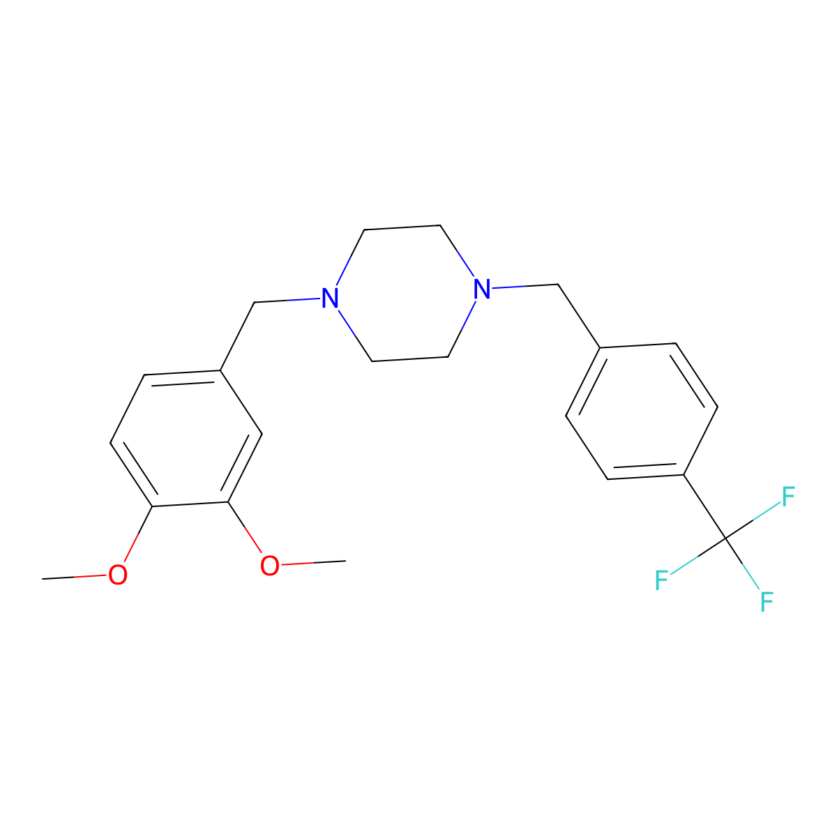 1-[(3,4-Dimethoxyphenyl)methyl]-4-[[4-(trifluoromethyl)phenyl]methyl]piperazine molecular structure, CAS 355822-64-9