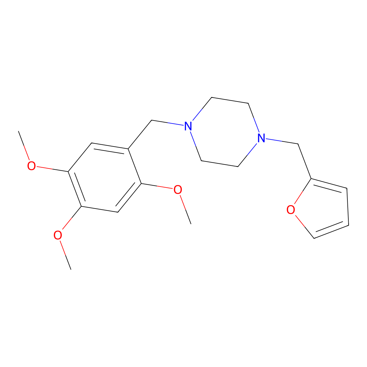 1-(Furan-2-ylmethyl)-4-[(2,4,5-trimethoxyphenyl)methyl]piperazine molecular structure, CAS 355822-95-6