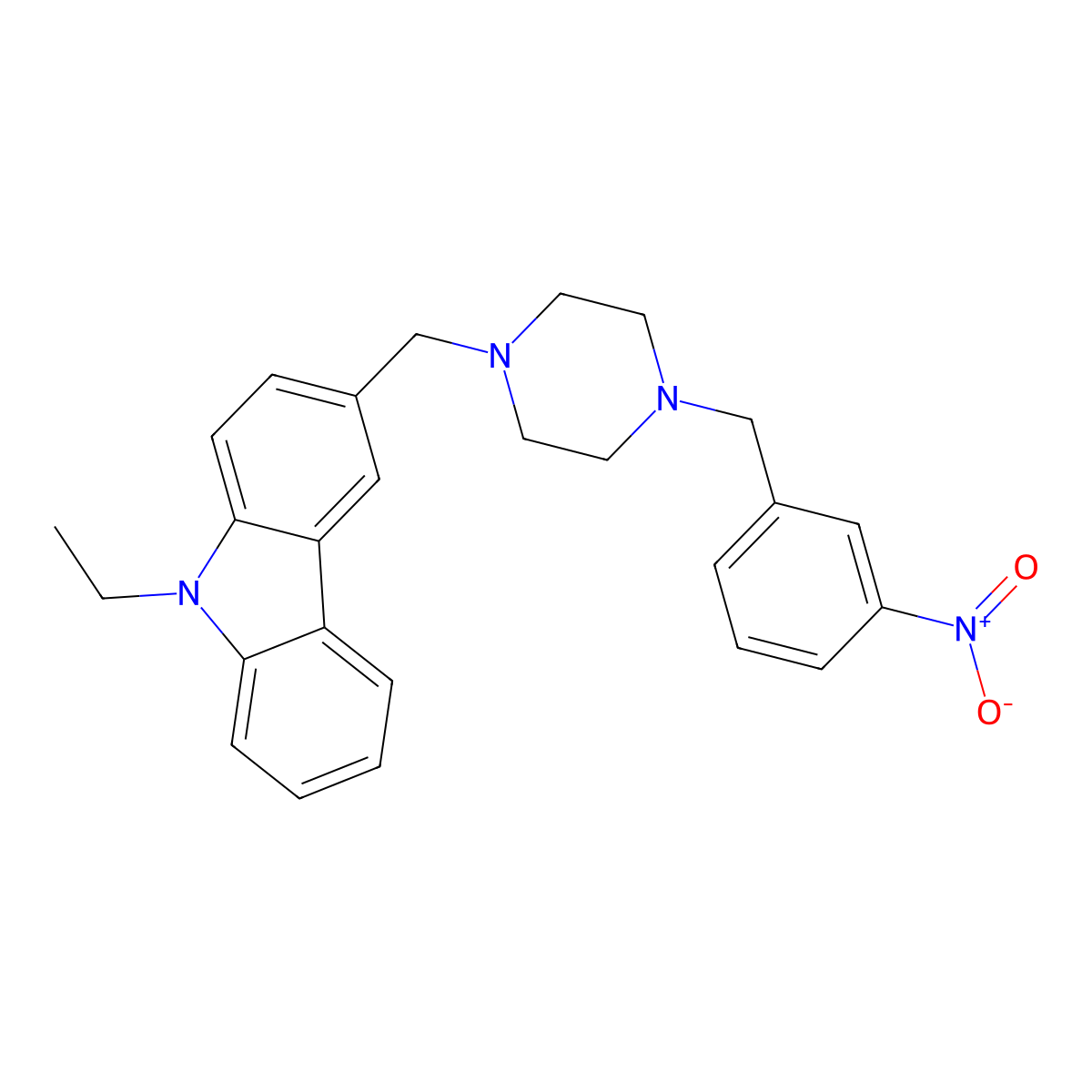 9-Ethyl-3-[[4-[(3-nitrophenyl)methyl]piperazin-1-yl]methyl]carbazole molecular structure, CAS 355823-04-0
