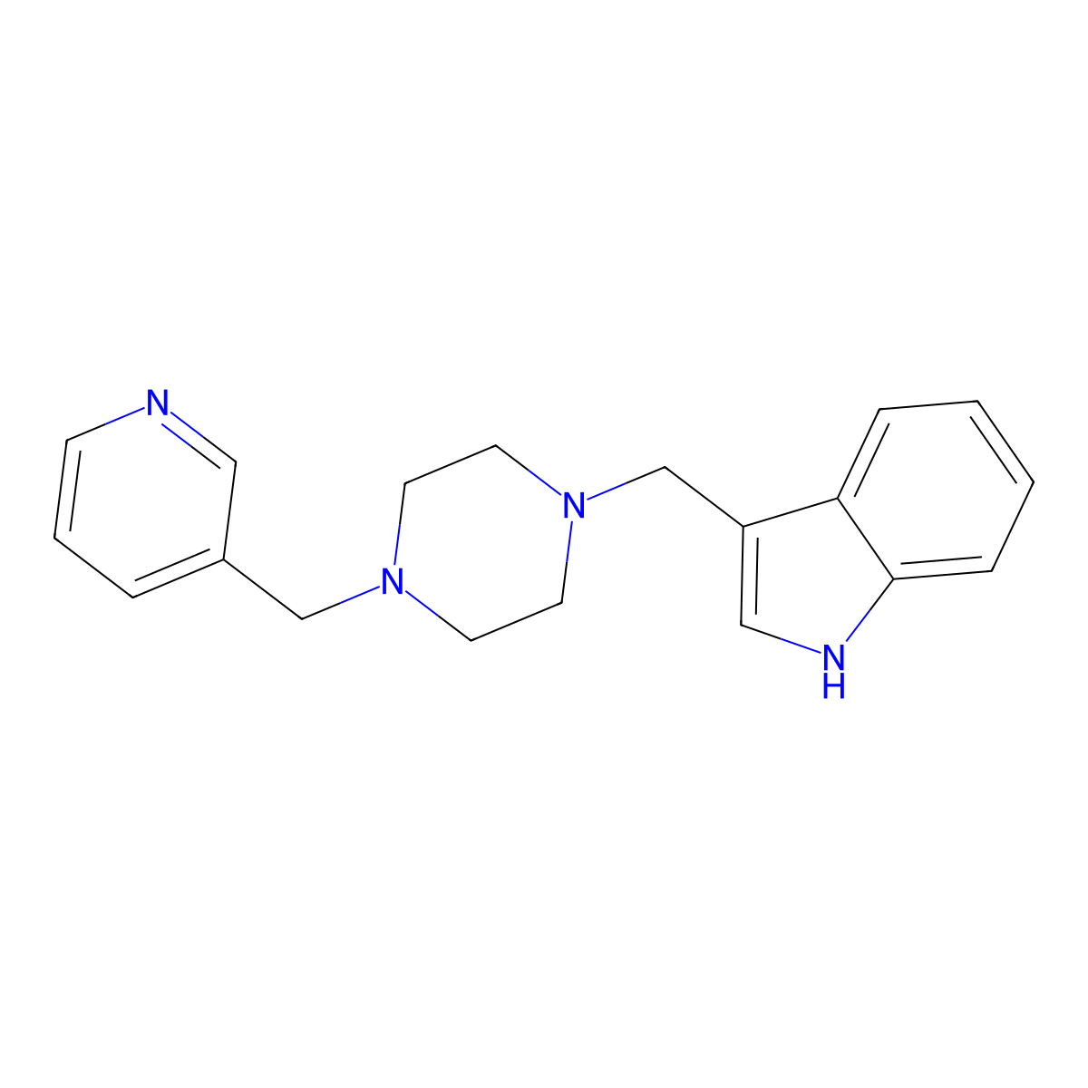 3-{[4-(pyridin-3-ylmethyl)piperazin-1-yl]methyl}-1H-indole molecular structure, CAS 355823-13-1