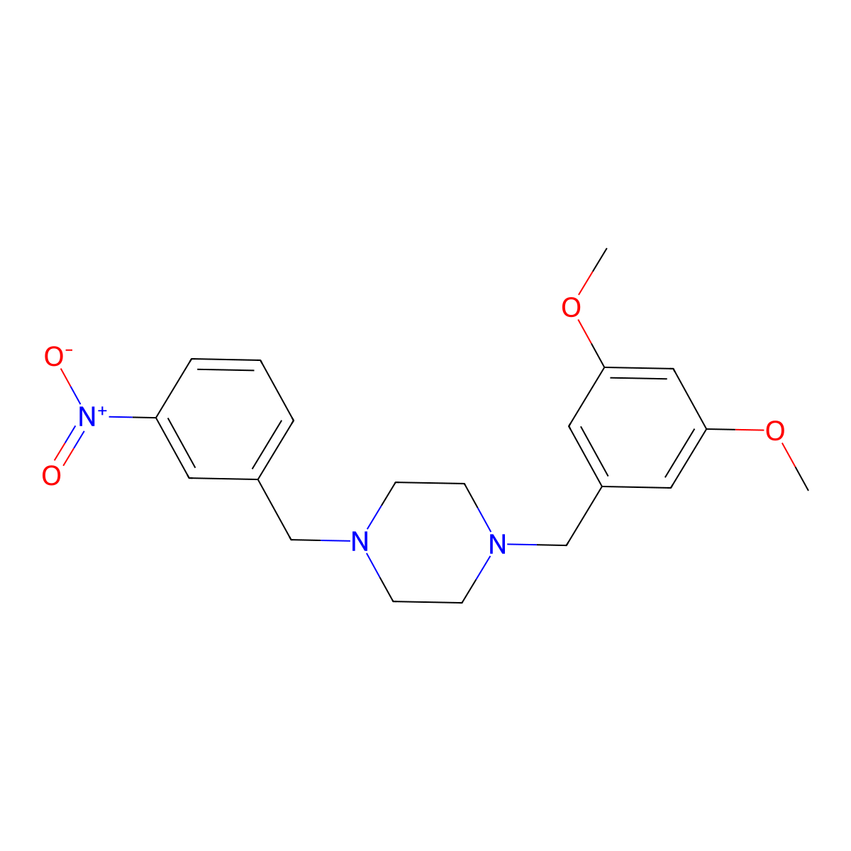 1-[(3,5-Dimethoxyphenyl)methyl]-4-[(3-nitrophenyl)methyl]piperazine molecular structure, CAS 355823-15-3