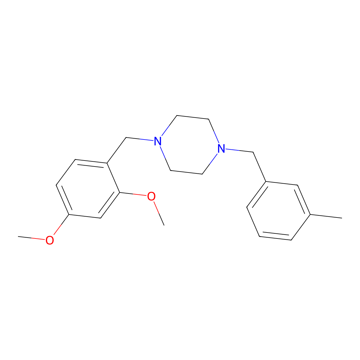 1-(2,4-Dimethoxybenzyl)-4-(3-methylbenzyl)piperazine molecular structure, CAS 355823-23-3