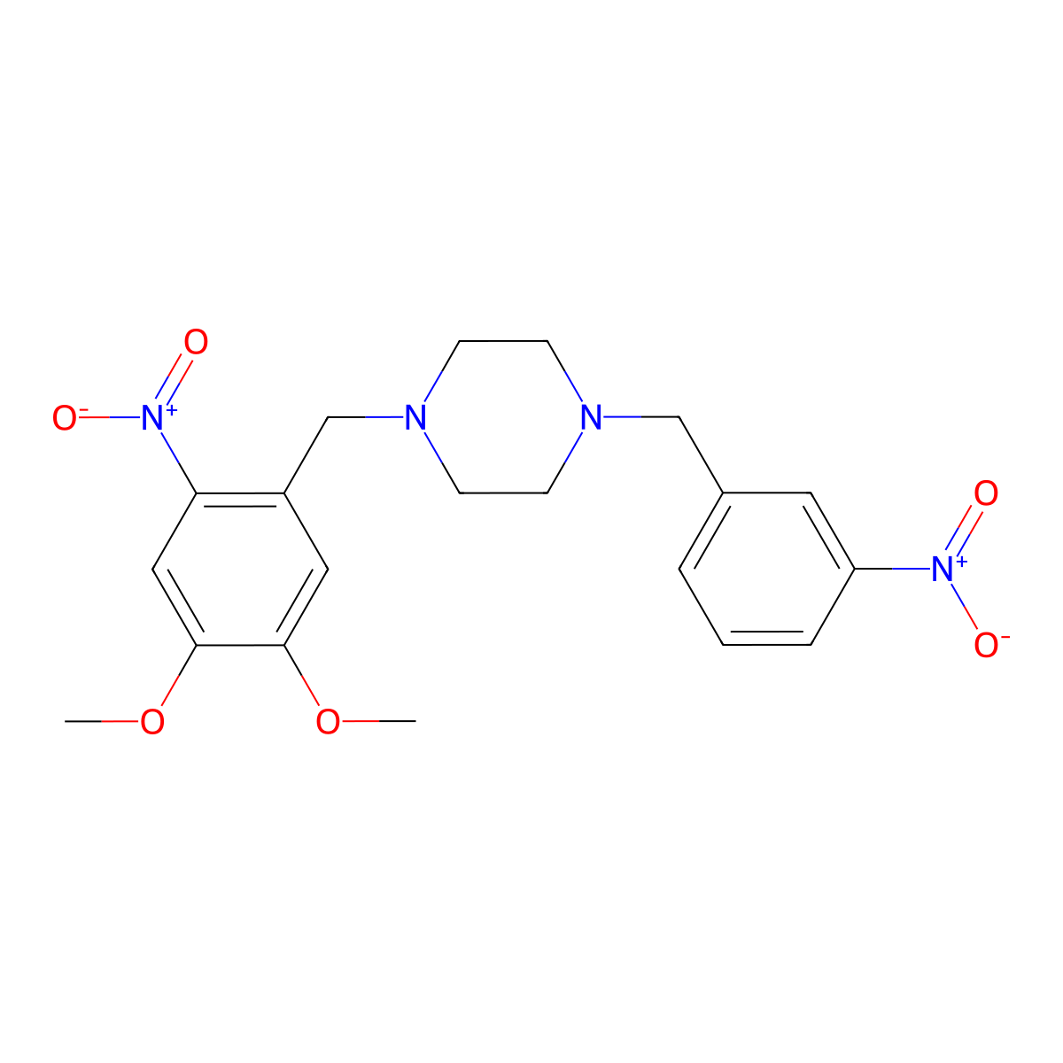 1-[(4,5-Dimethoxy-2-nitrophenyl)methyl]-4-[(3-nitrophenyl)methyl]piperazine molecular structure, CAS 355823-36-8
