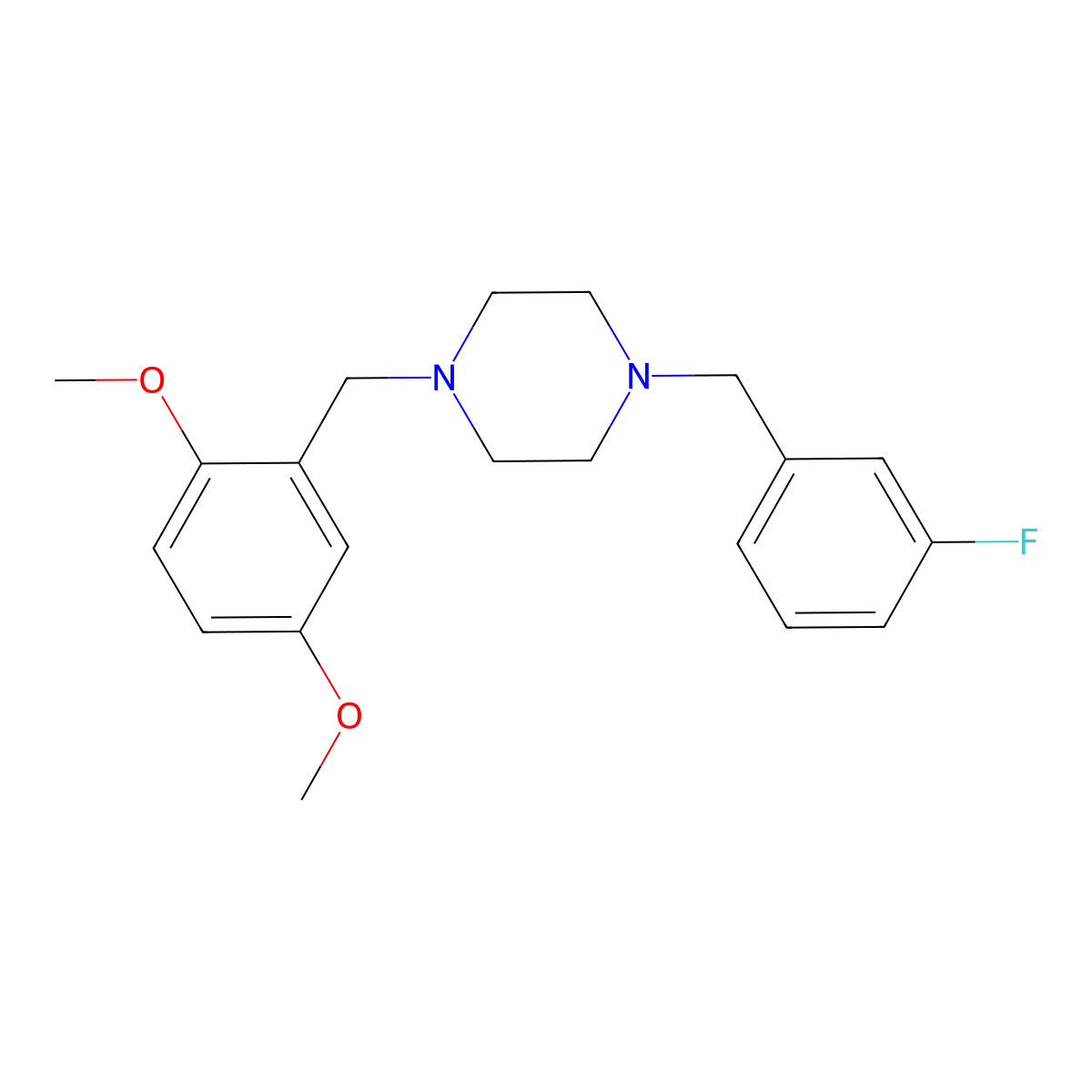 1-(2,5-Dimethoxybenzyl)-4-(3-fluorobenzyl)piperazine molecular structure, CAS 355823-60-8