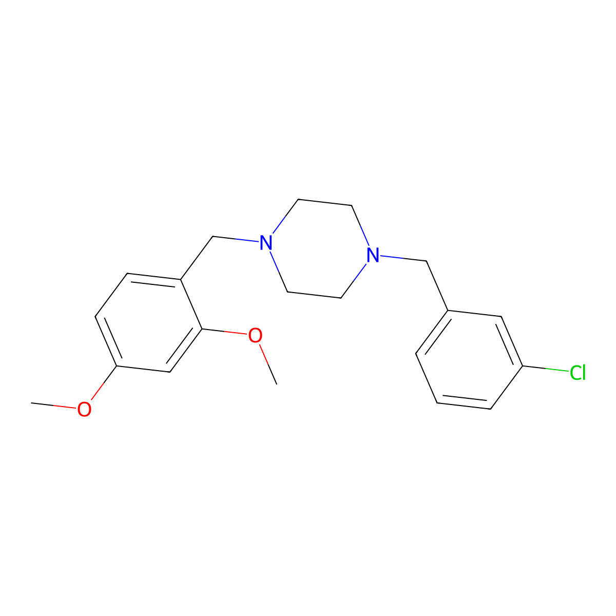 1-(3-Chlorobenzyl)-4-(2,4-dimethoxybenzyl)piperazine molecular structure, CAS 355823-94-8