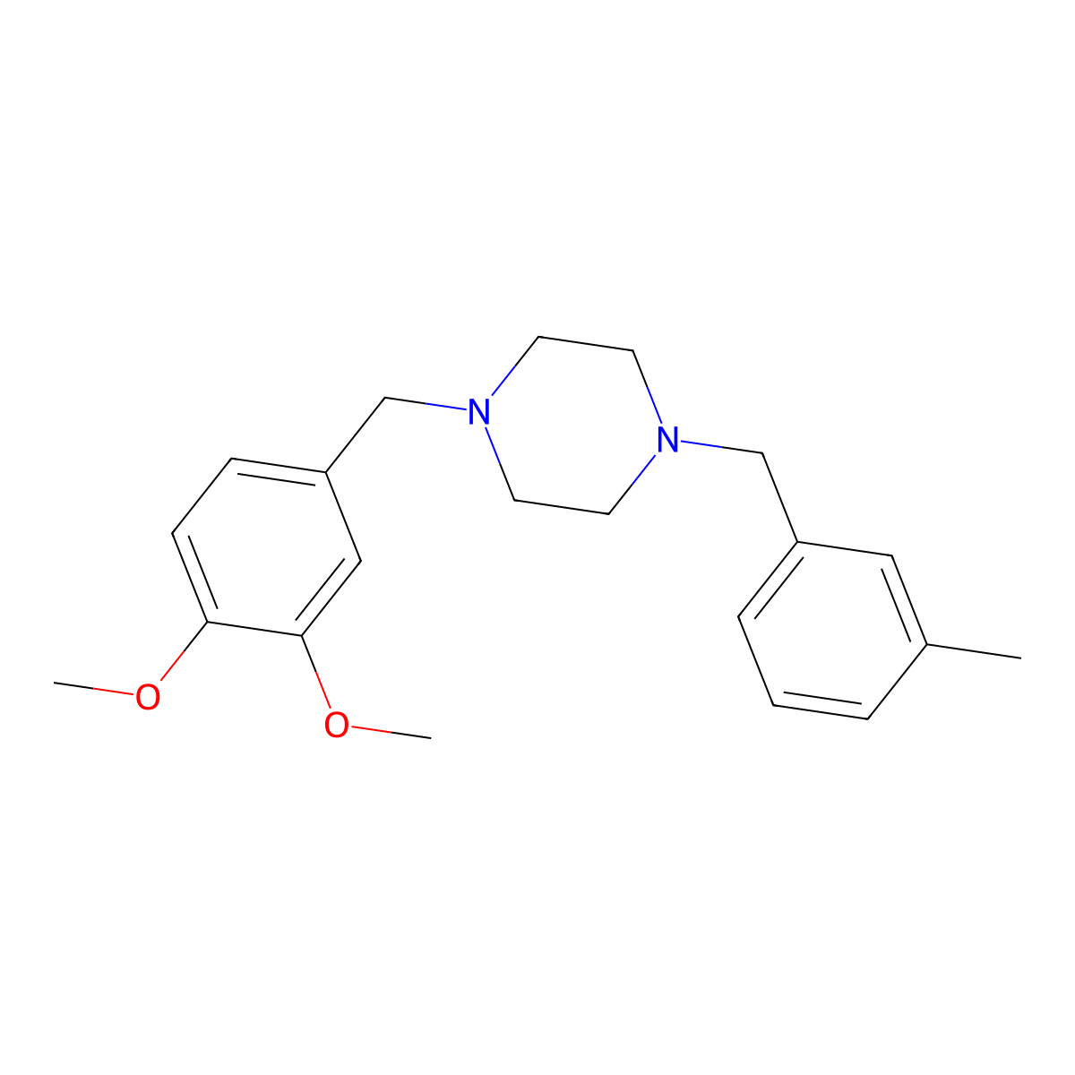 1-[(3,4-Dimethoxyphenyl)methyl]-4-[(3-methylphenyl)methyl]piperazine molecular structure, CAS 355824-13-4