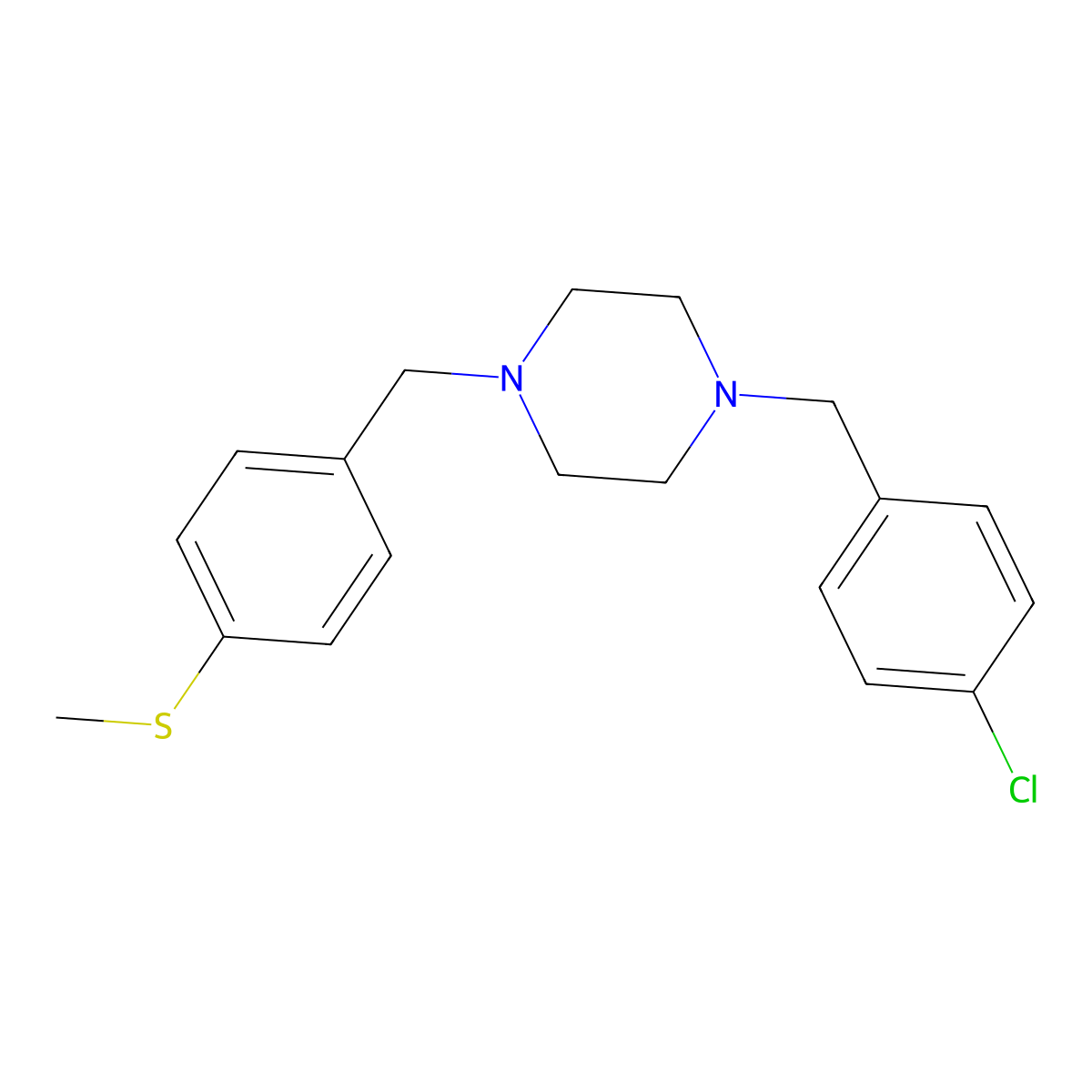 1-(4-Chlorobenzyl)-4-[4-(methylsulfanyl)benzyl]piperazine molecular structure, CAS 355824-70-3