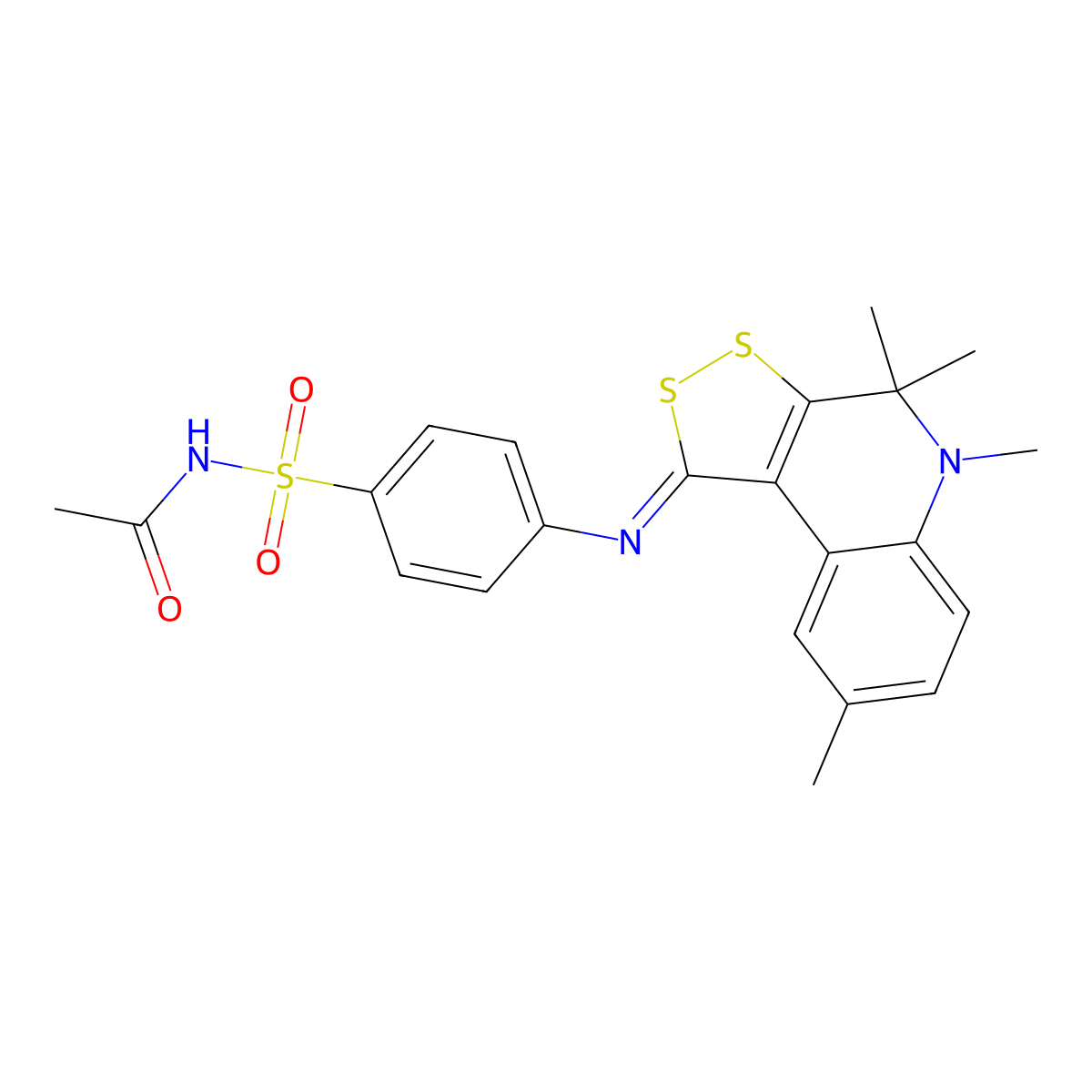 N-[4-[(4,4,5,8-tetramethyldithiolo[3,4-c]quinolin-1-ylidene)amino]phenyl]sulfonylacetamide molecular structure, CAS 355824-76-9