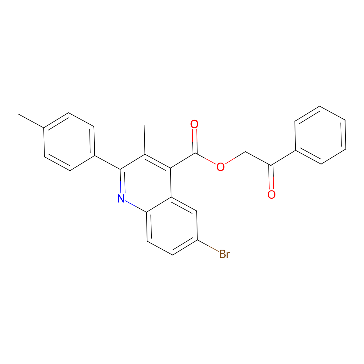 2-Oxo-2-phenylethyl 6-bromo-3-methyl-2-(4-methylphenyl)-4-quinolinecarboxylate molecular structure, CAS 355825-42-2