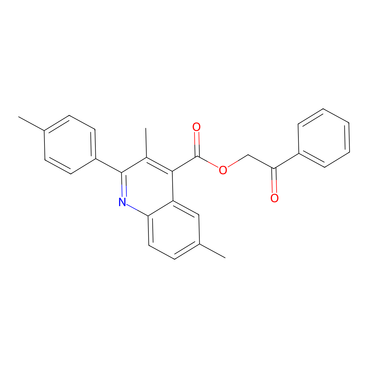 2-Oxo-2-phenylethyl 3,6-dimethyl-2-(4-methylphenyl)-4-quinolinecarboxylate molecular structure, CAS 355825-46-6