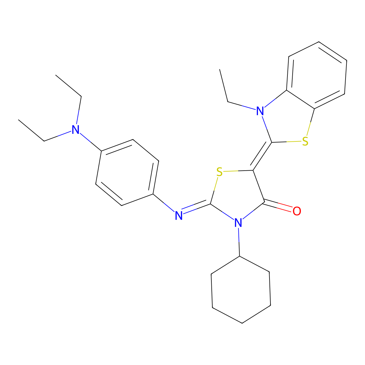 3-Cyclohexyl-2-[[4-(diethylamino)phenyl]imino]-5-(3-ethyl-2(3H)-benzothiazolylidene)-4-thiazolidinone molecular structure, CAS 355826-53-8