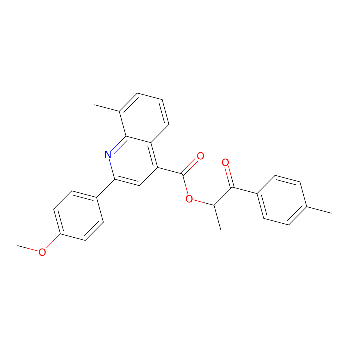 1-ME-2-(4-Methylphenyl)-2-oxoethyl 2-(4-methoxy-PH)-8-ME-4-quinolinecarboxylate molecular structure, CAS 355826-58-3
