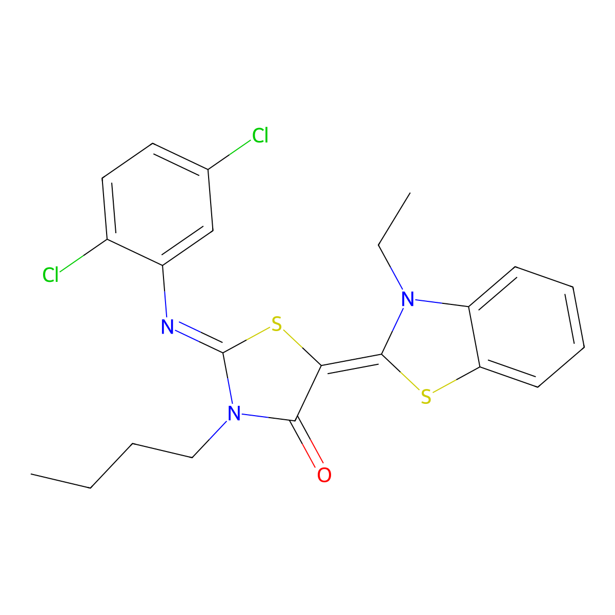 3-Butyl-2-[(2,5-dichlorophenyl)imino]-5-(3-ethyl-2(3H)-benzothiazolylidene)-4-thiazolidinone molecular structure, CAS 355826-59-4
