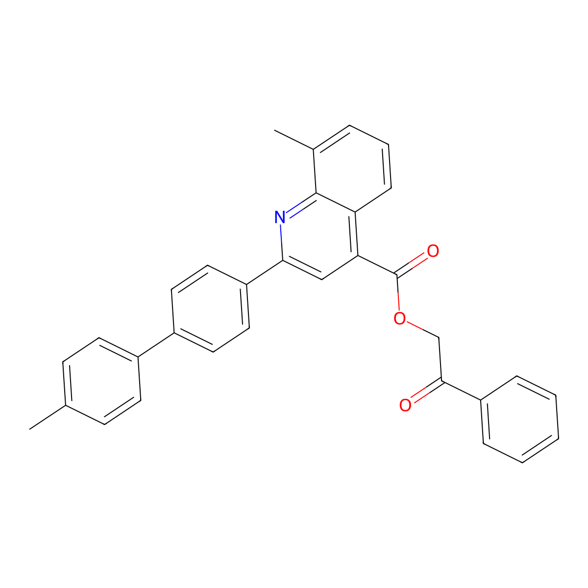 2-Oxo-2-phenylethyl 8-ME-2-(4'-ME(1,1'-biphenyl)-4-YL)-4-quinolinecarboxylate molecular structure, CAS 355826-74-3