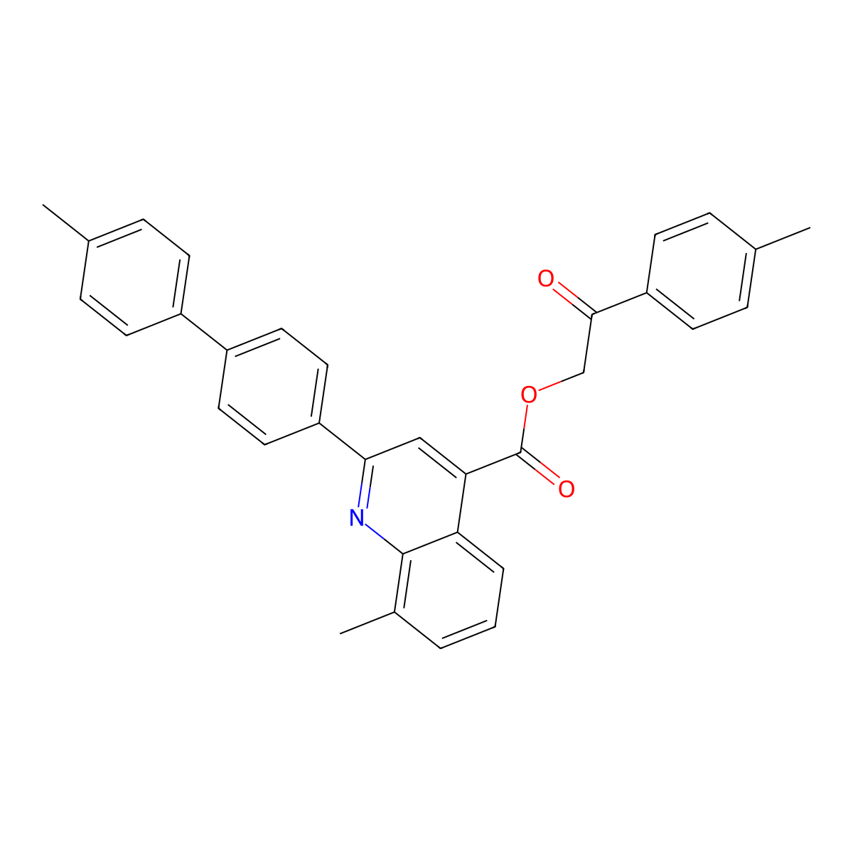 2-Oxo-2-(p-tolyl)ethyl 8-methyl-2-(4'-methyl-[1,1'-biphenyl]-4-yl)quinoline-4-carboxylate molecular structure, CAS 355826-76-5