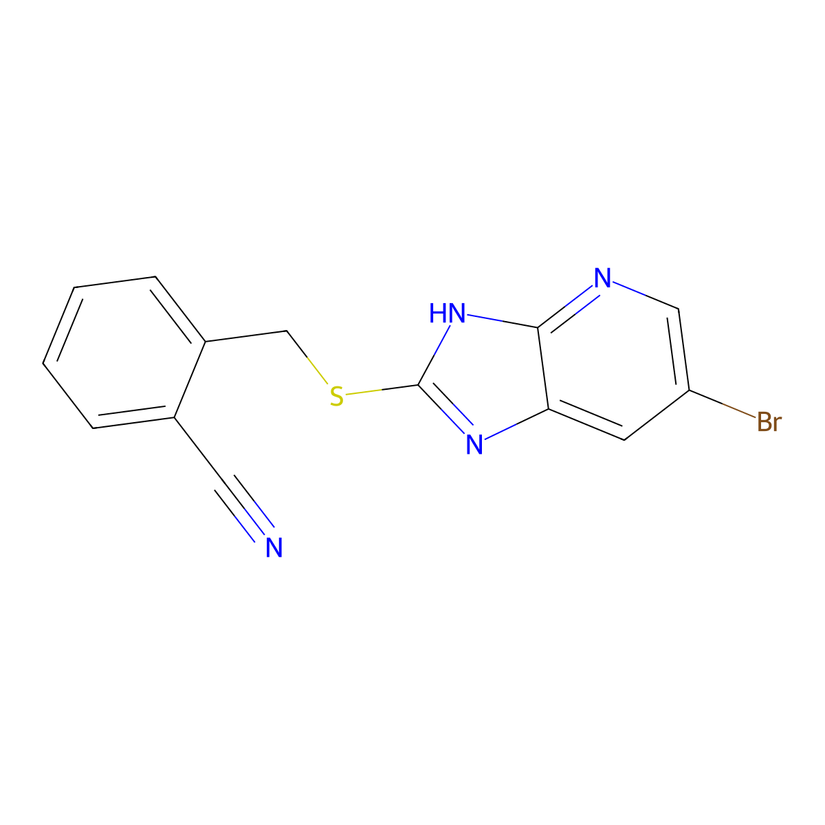 2-(((6-Bromo-3H-imidazo[4,5-b]pyridin-2-yl)thio)methyl)benzonitrile molecular structure, CAS 355827-05-3