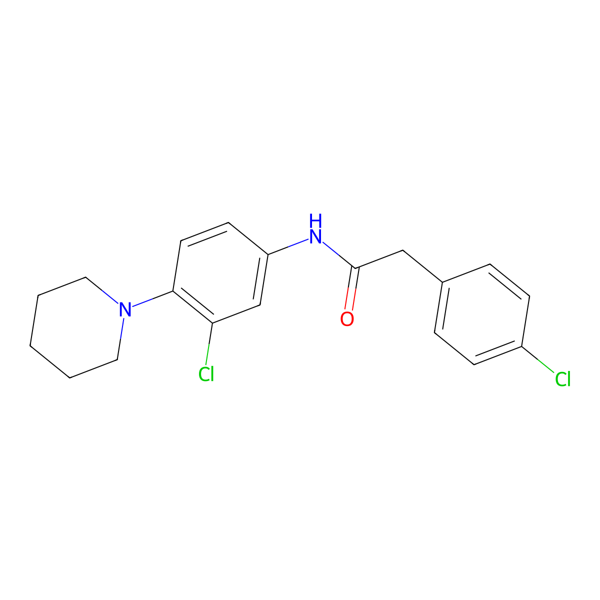 2-(4-chlorophenyl)-N-(3-chloro-4-piperidin-1-ylphenyl)acetamide molecular structure, CAS 355827-18-8