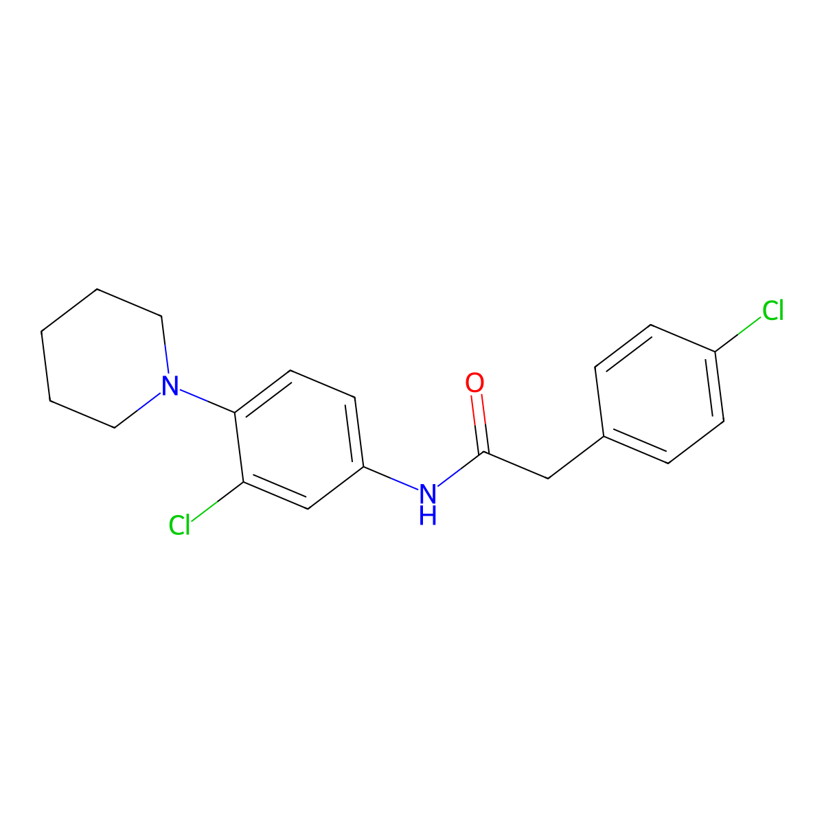 2-(4-chlorophenyl)-N-(3-chloro-4-piperidin-1-ylphenyl)acetamide molecular structure, CAS 355827-18-8