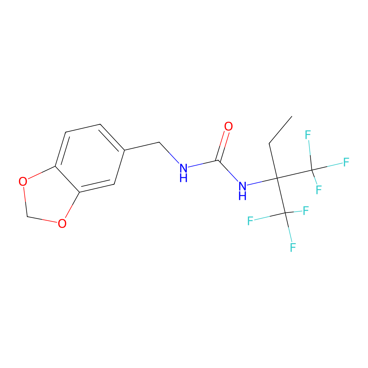 1-(1,3-Benzodioxol-5-ylmethyl)-3-[1,1,1-trifluoro-2-(trifluoromethyl)butan-2-yl]urea molecular structure, CAS 355829-43-5
