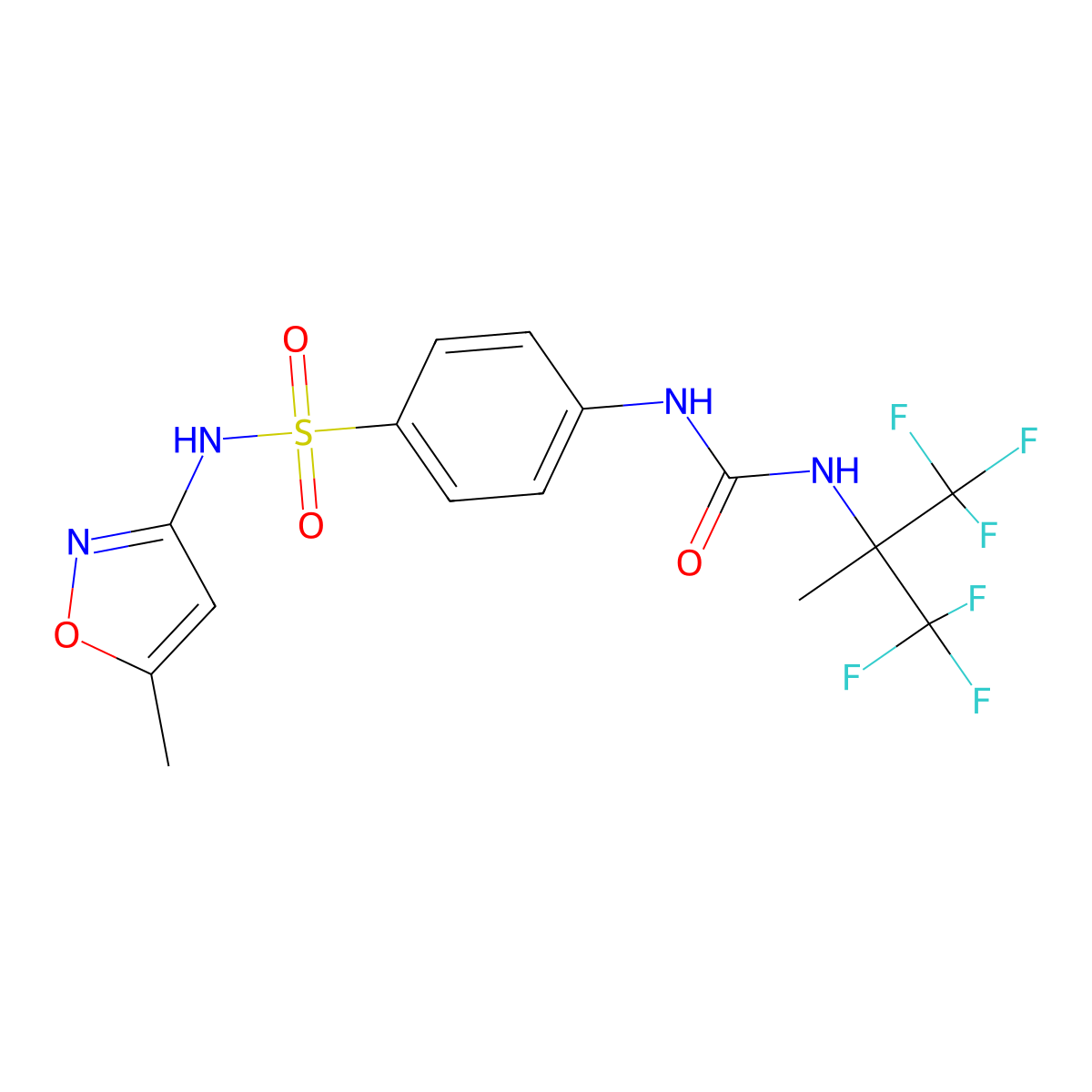 N-(5-methyl-3-isoxazolyl)-4-[({[2,2,2-trifluoro-1-methyl-1-(trifluoromethyl)ethyl]amino}carbonyl)amino]benzenesulfonamide molecular structure, CAS 355829-57-1