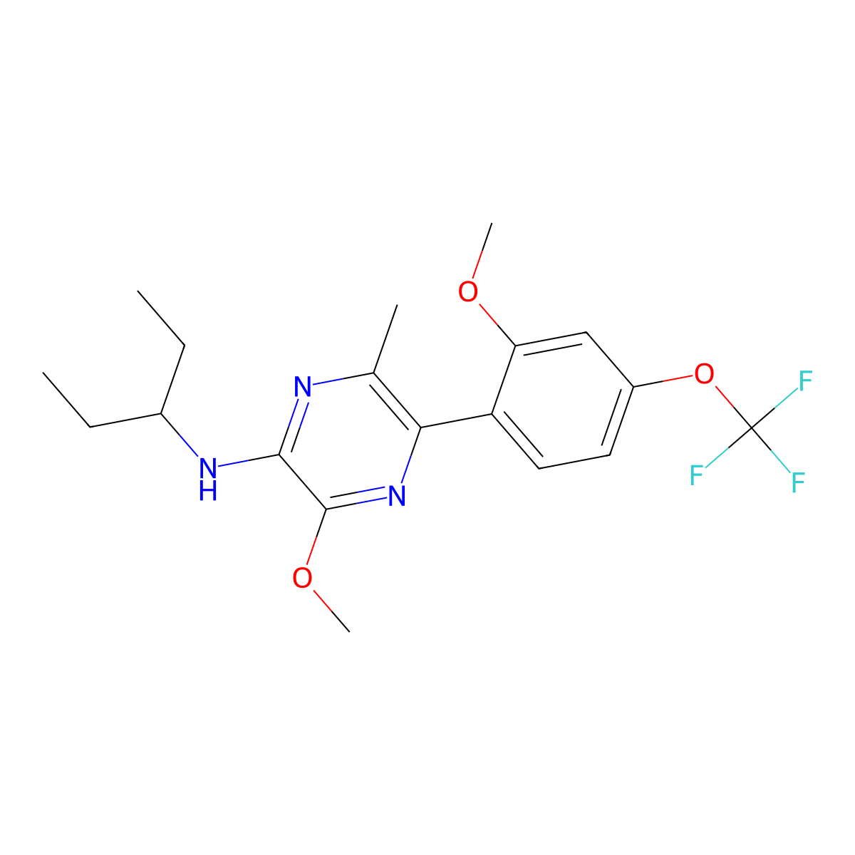 N-(1-ethylpropyl)-(3-methoxy-5-(2-methoxy-4-trifluoromethoxyphenyl)-6-methyl-pyrazin-2-yl)amine molecular structure, CAS 355836-54-3
