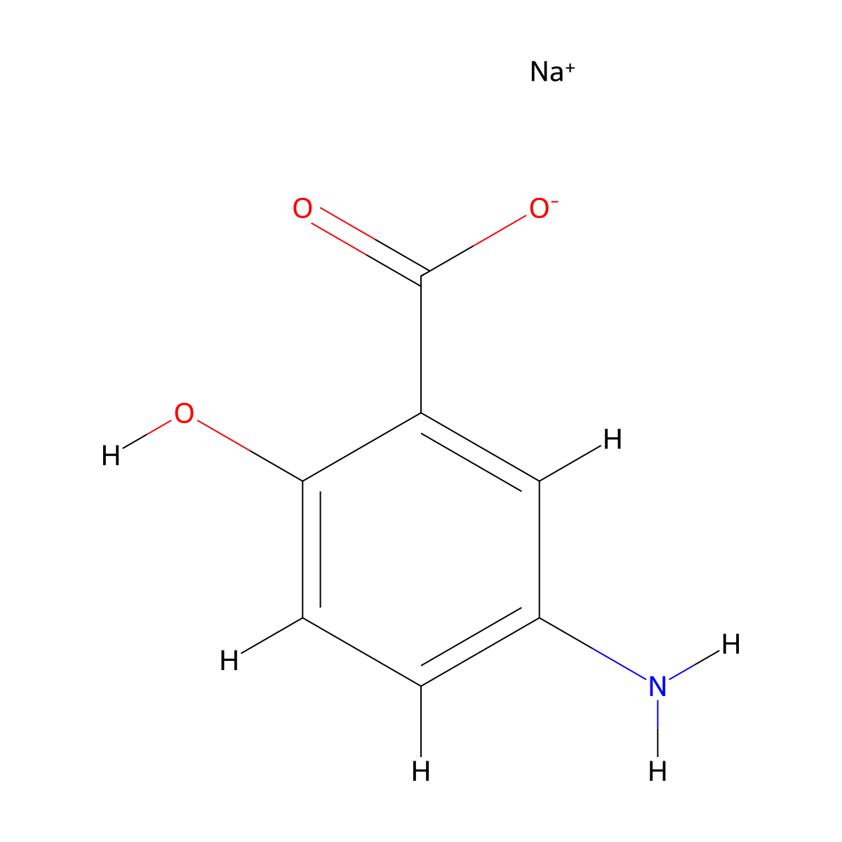 Sodium 5-amino-2-hydroxybenzoate molecular structure, CAS 35589-28-7