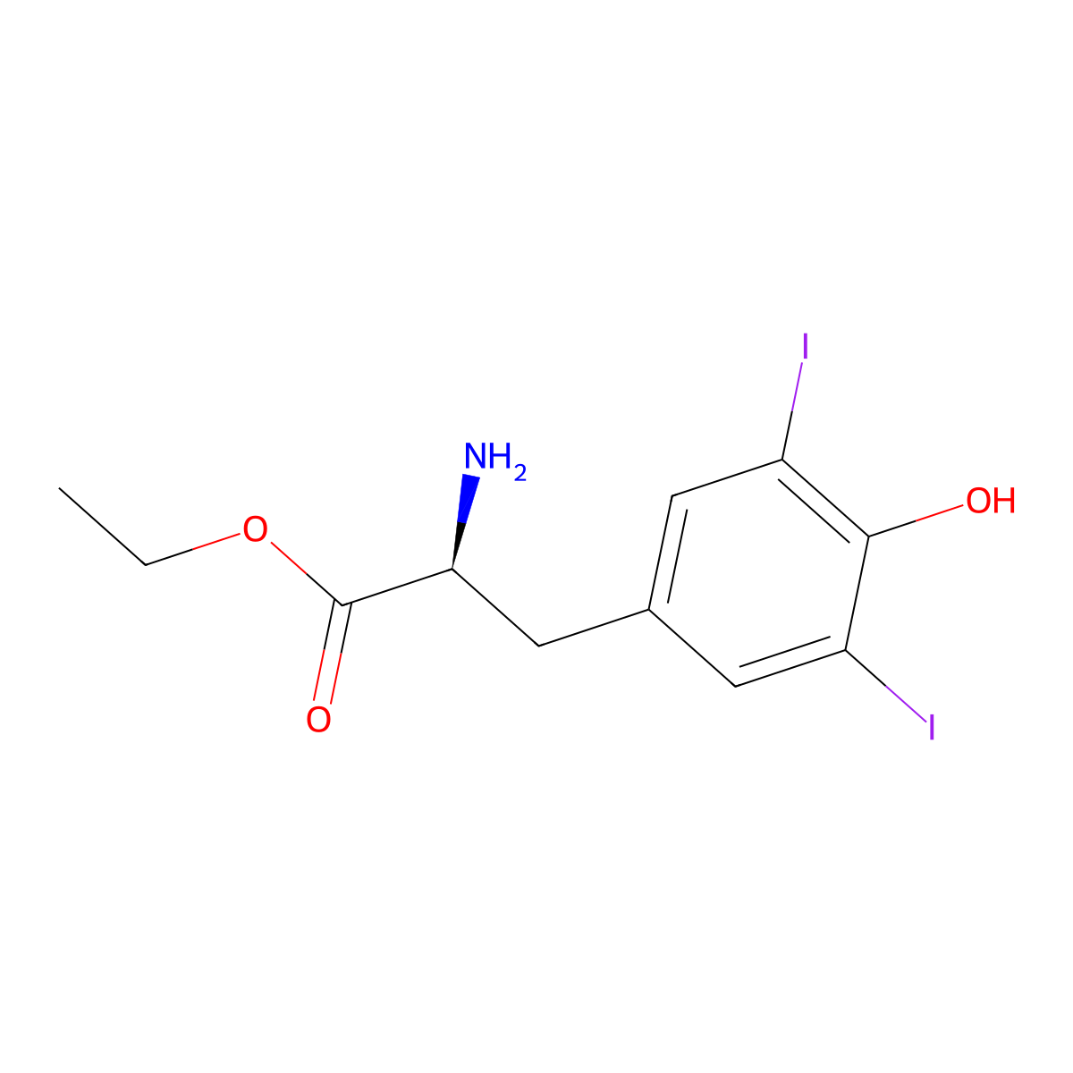 ethyl (2S)-2-amino-3-(4-hydroxy-3,5-diiodophenyl)propanoate molecular structure, CAS 35591-33-4