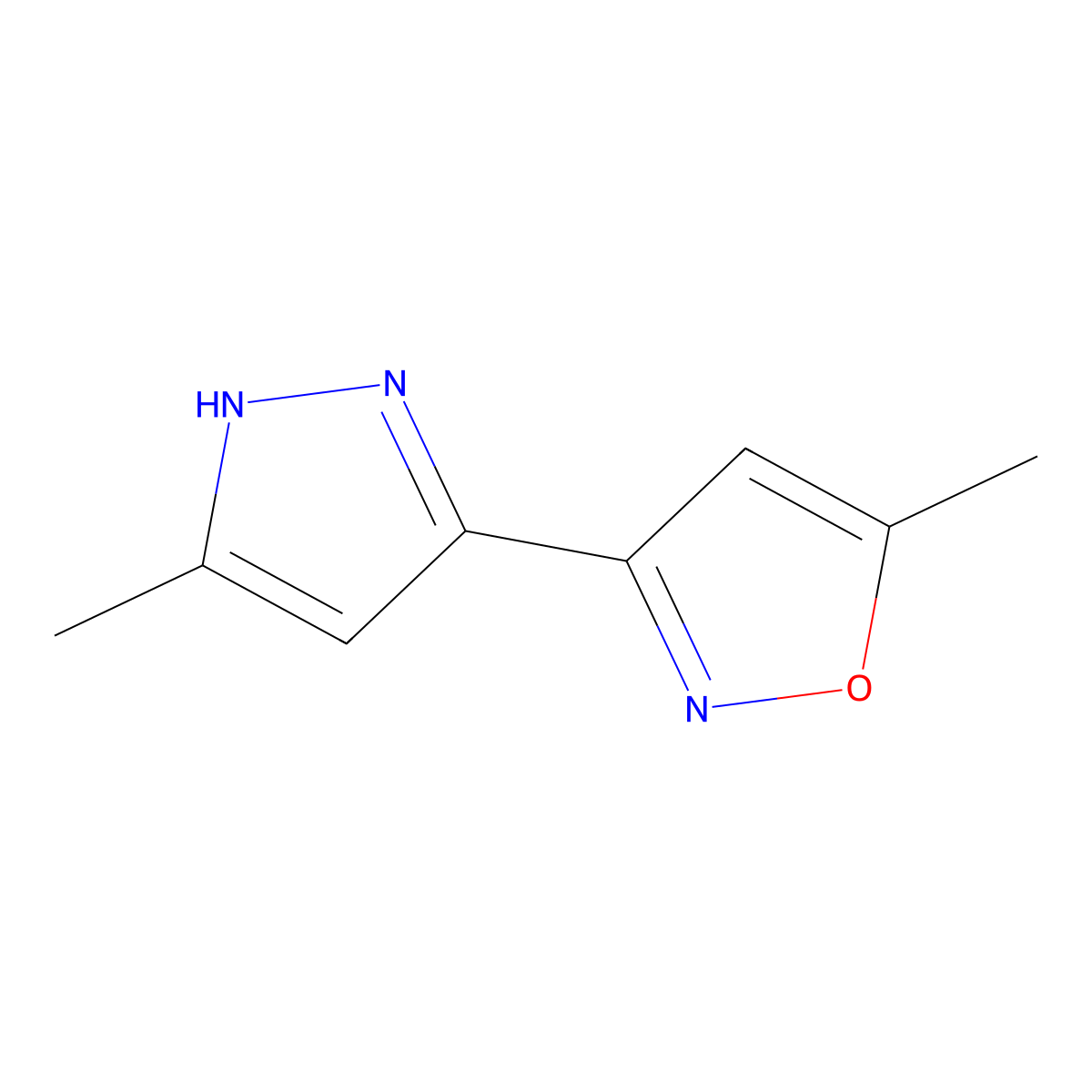 Isoxazole, 5-methyl-3-(5-methyl-1H-pyrazol-3-yl)-(9CI) molecular structure, CAS 35592-90-6