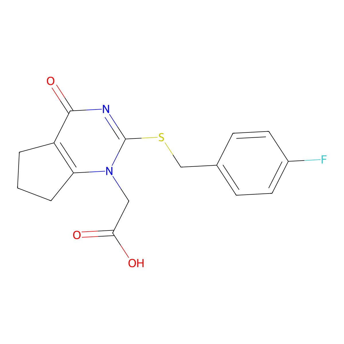 2-(2-((4-fluorobenzyl)thio)-4-oxo-4,5,6,7-tetrahydro-1H-cyclopenta[d]pyrimidin-1-yl)acetic acid molecular structure, CAS 356058-42-9