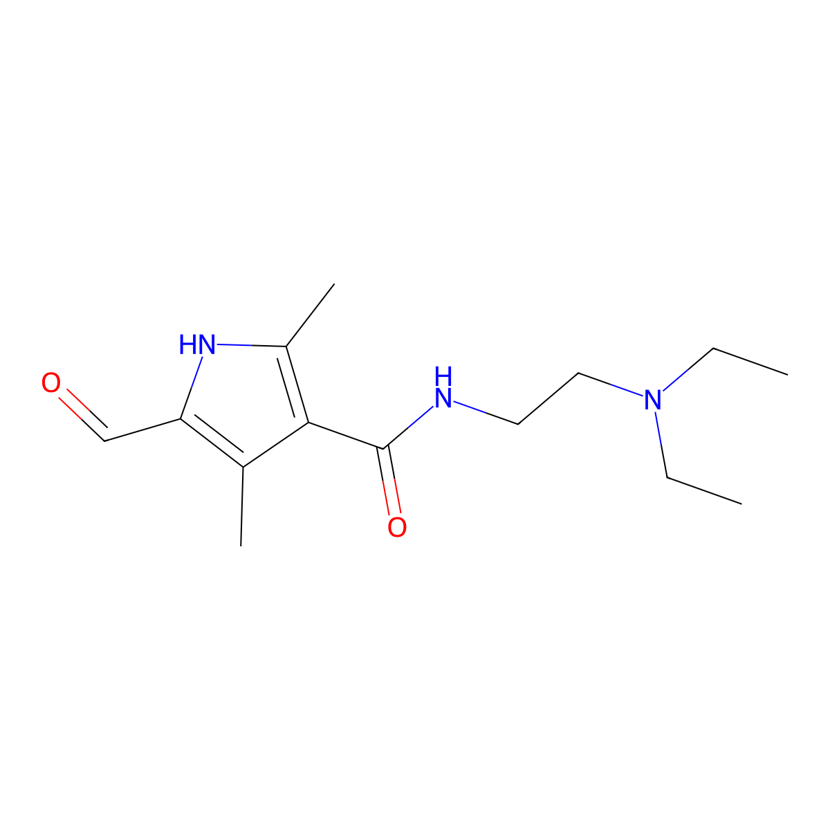 N-(2-(diethylamino)ethyl)-5-formyl-2,4-dimethyl-1H-pyrrole-3-carboxamide molecular structure, CAS 356068-86-5