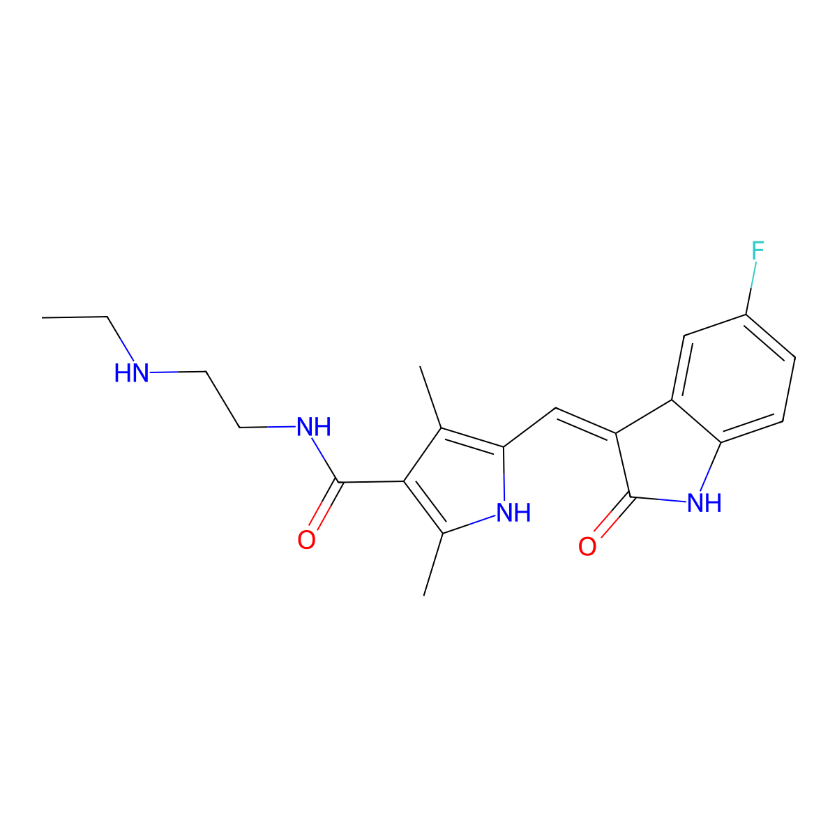 N-Desethyl Sunitinib molecular structure, CAS 356068-97-8
