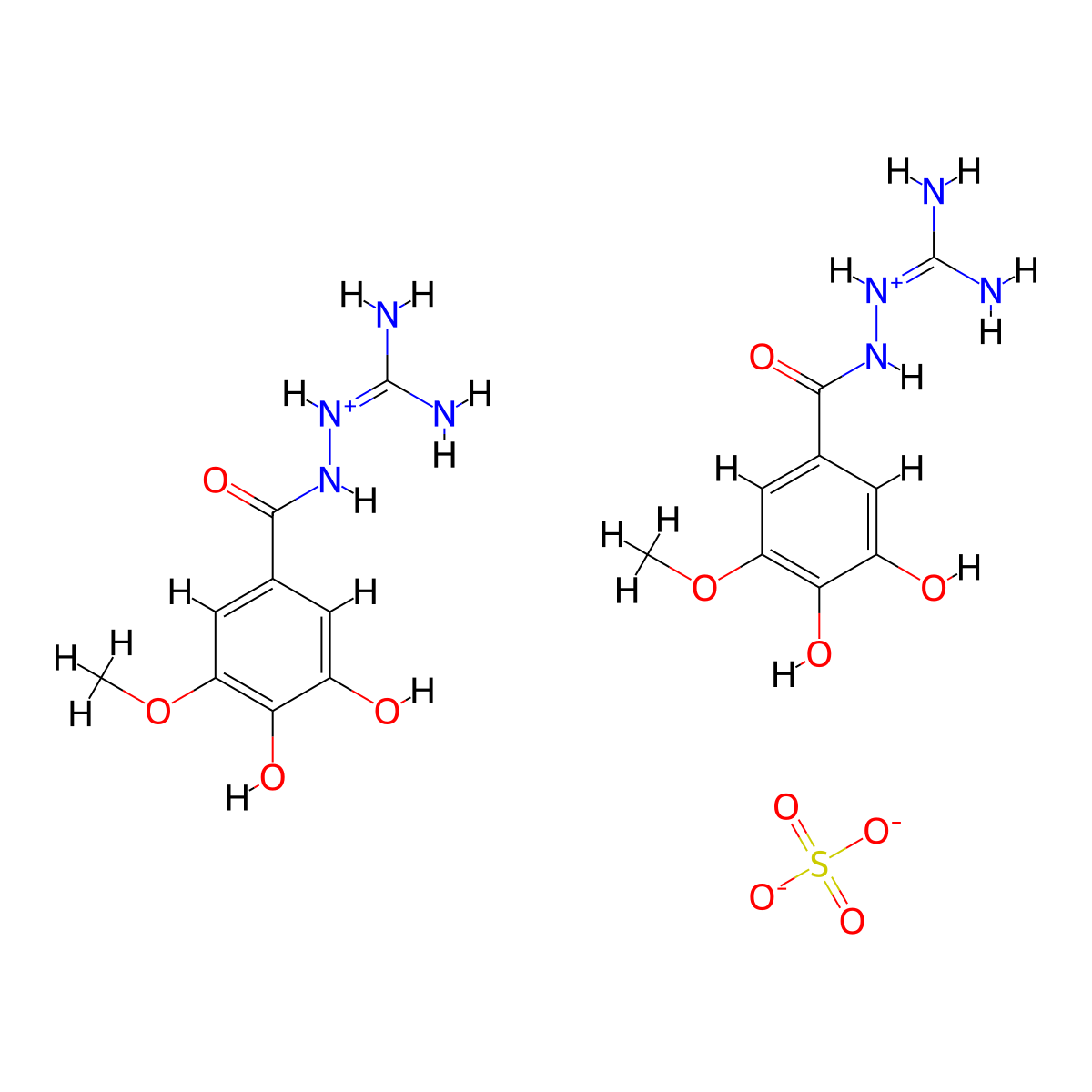 N-Carbamimidoyl-3,4-dihydroxy-5-methoxybenzene-1-carbohydrazonic acid--sulfuric acid (2/1) molecular structure, CAS 35607-26-2