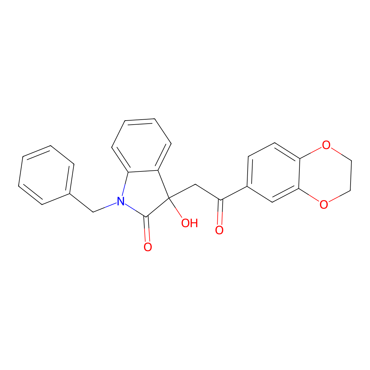 1-benzyl-3-[2-(2,3-dihydro-1,4-benzodioxin-6-yl)-2-oxoethyl]-3-hydroxy-1,3-dihydro-2H-indol-2-one molecular structure, CAS 356075-53-1
