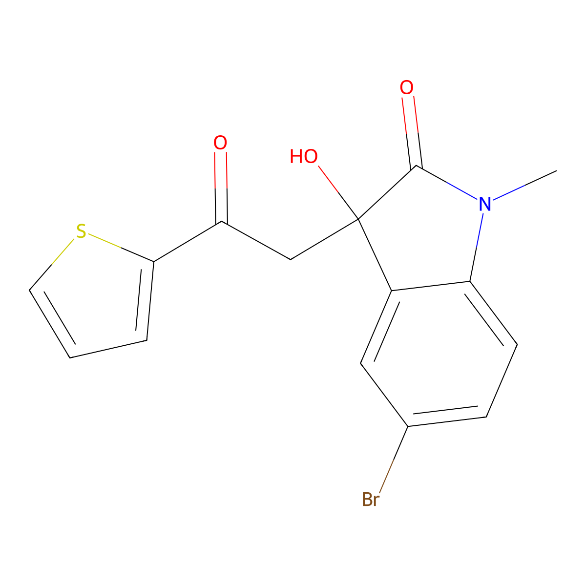 5-bromo-3-hydroxy-1-methyl-3-[2-oxo-2-(2-thienyl)ethyl]-1,3-dihydro-2H-indol-2-one molecular structure, CAS 356075-56-4