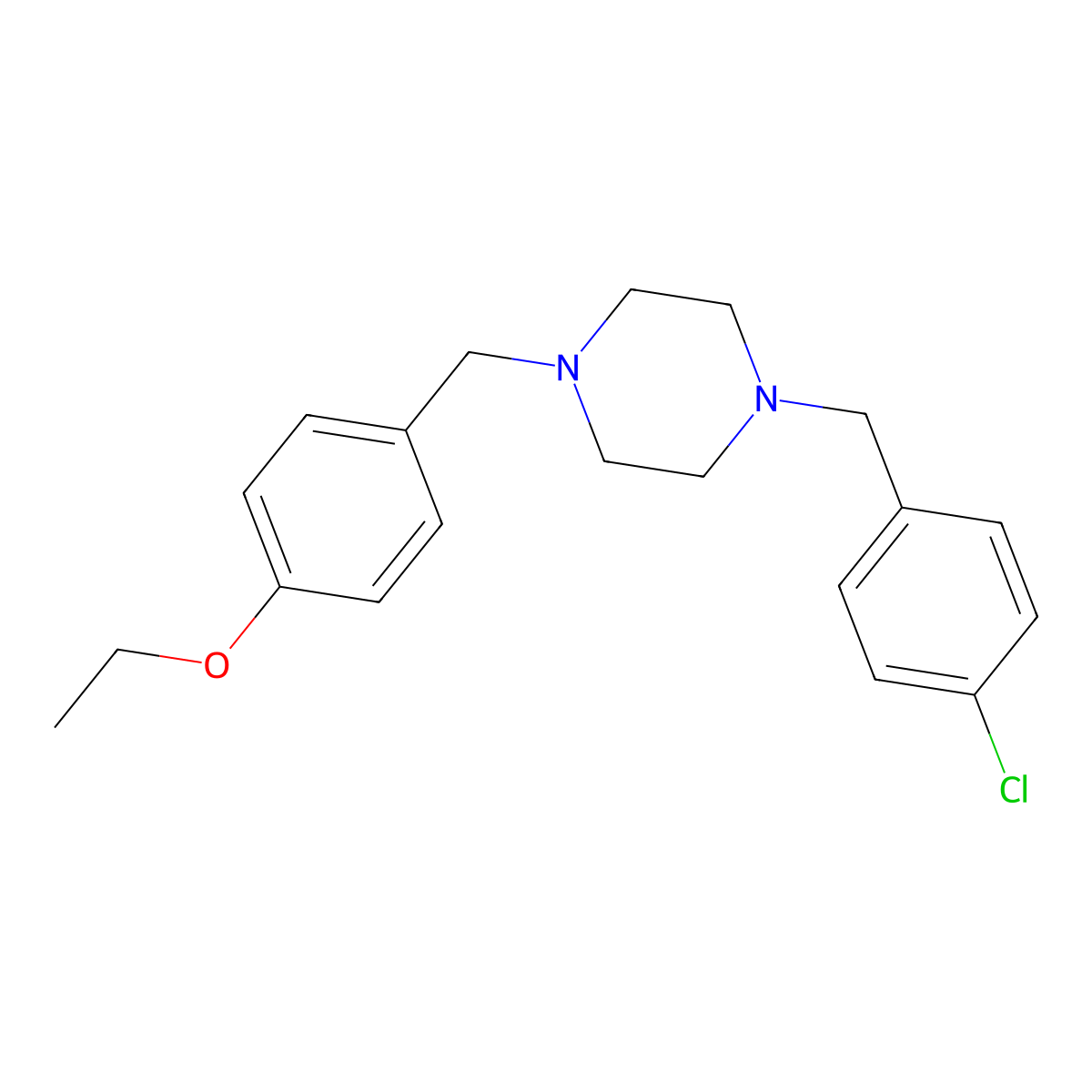1-[(4-Chlorophenyl)methyl]-4-[(4-ethoxyphenyl)methyl]piperazine molecular structure, CAS 356075-93-9