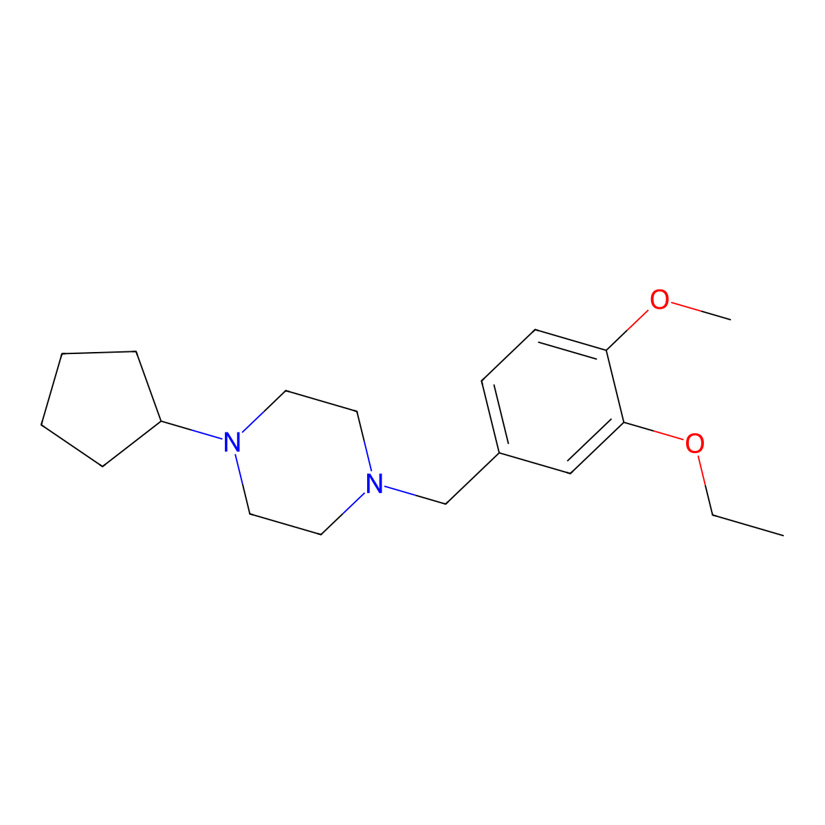 1-Cyclopentyl-4-[(3-ethoxy-4-methoxyphenyl)methyl]piperazine molecular structure, CAS 356075-98-4