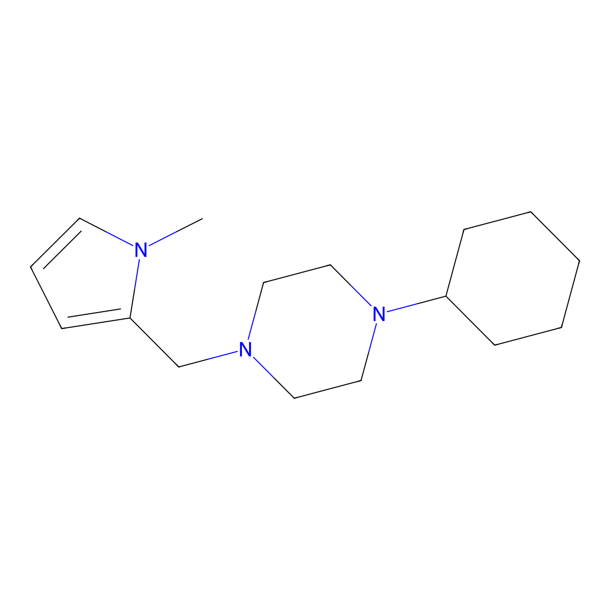 1-Cyclohexyl-4-[(1-methylpyrrol-2-yl)methyl]piperazine molecular structure, CAS 356076-06-7