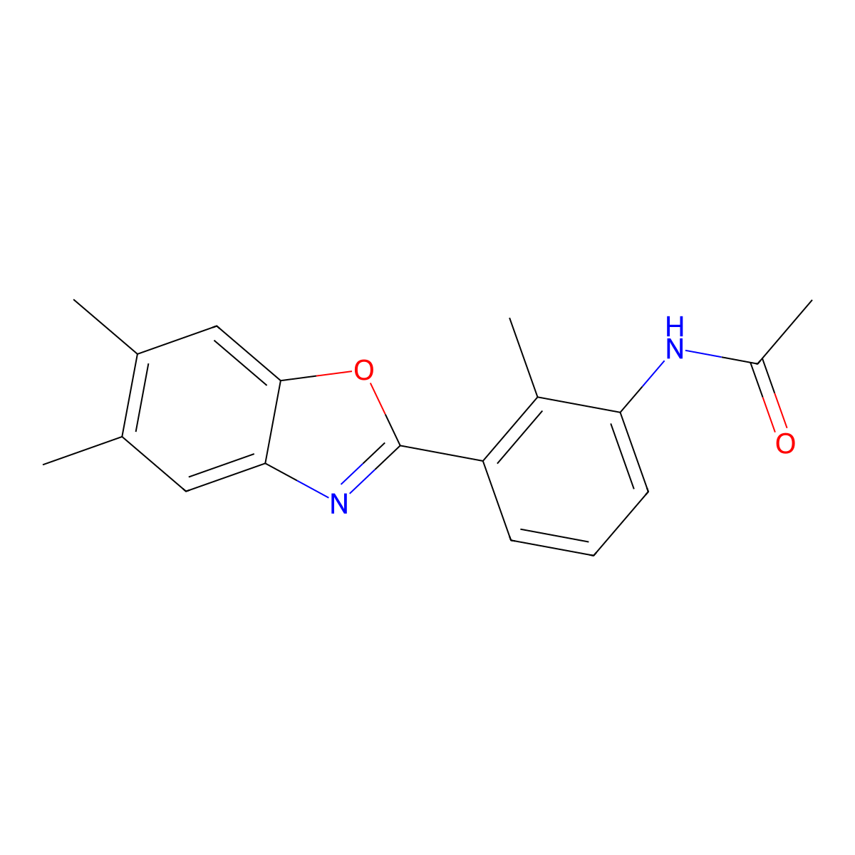 N-[3-(5,6-dimethyl-1,3-benzoxazol-2-yl)-2-methylphenyl]acetamide molecular structure, CAS 356076-23-8