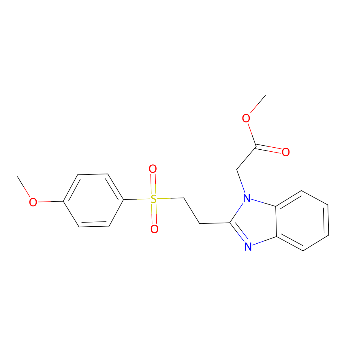 Methyl 2-(2-{2-[(4-methoxyphenyl)sulfonyl]ethyl}benzimidazolyl)acetate molecular structure, CAS 356077-05-9