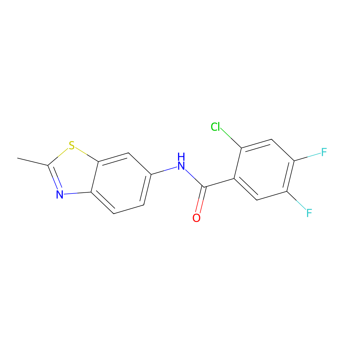 2-chloro-4,5-difluoro-N-(2-methyl-1,3-benzothiazol-6-yl)benzamide molecular structure, CAS 356078-07-4