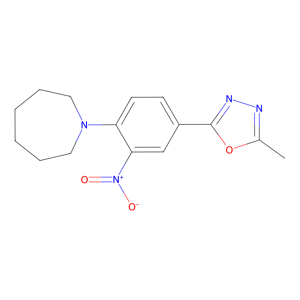 2-[4-(Azepan-1-yl)-3-nitrophenyl]-5-methyl-1,3,4-oxadiazole molecular structure, CAS 356078-37-0