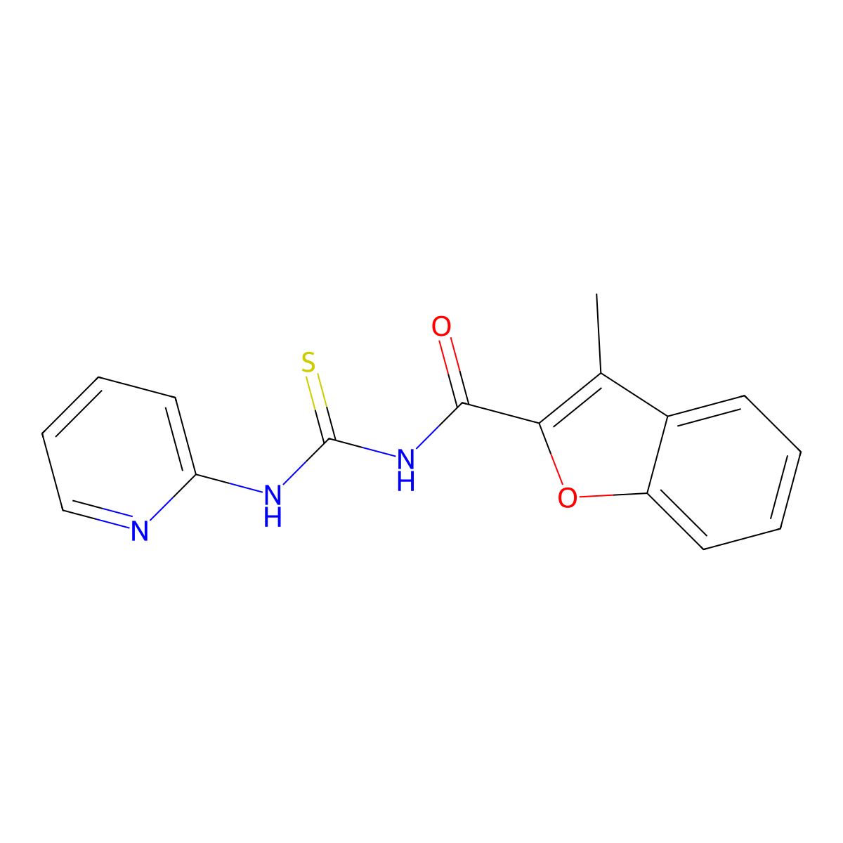 3-methyl-N-(pyridin-2-ylcarbamothioyl)-1-benzofuran-2-carboxamide molecular structure, CAS 356078-53-0